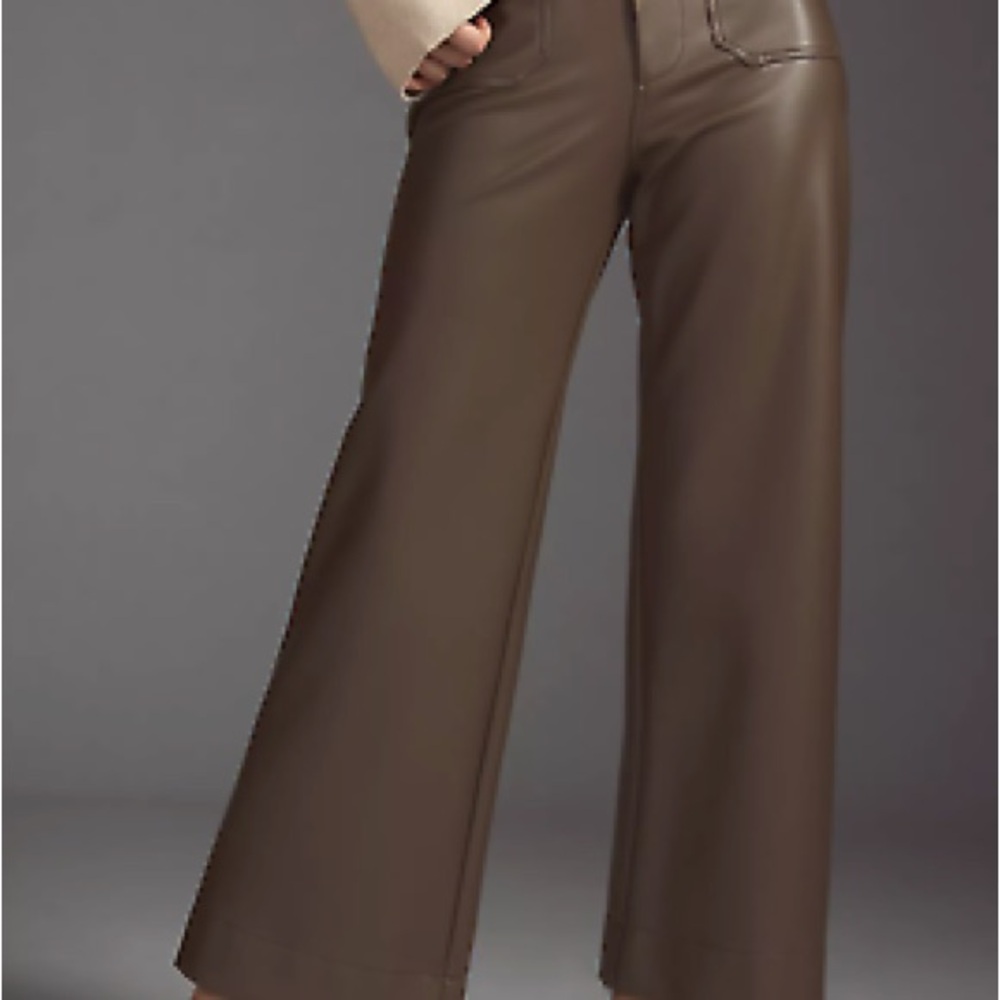 NWT Maeve Colette Cropped Wide-Leg Brown Vegan Leather Pants, size 26